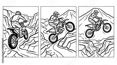 Motocross Rider Conquering Rugged Terrain in Dynamic Action Sequence.