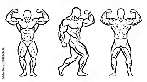 Muscular Bodybuilder Posing in Different Positions for Fitness and Strength.