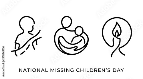 National Missing Childrens Day - Symbolic Line Art Illustrations.