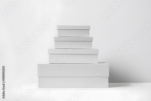 A stack of blank packaging boxes in different sizes