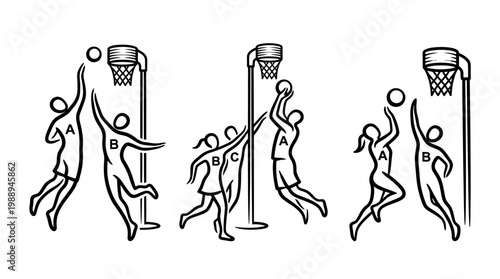 Netball Players in Action - Dynamic Illustrations of Sport.