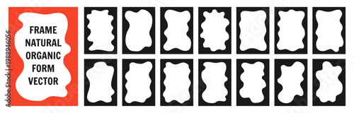 Frame puddle of water, organic forms. Liquid shapes frames uneven wavy edges set. Fluid puddles splashes, drops blobs stains border framework. Smooth blotches soft spills drips shapes text backgrounds