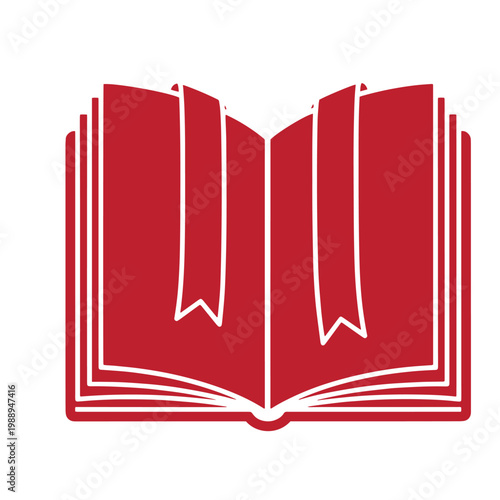 Red open book with white outline on white background, red book white outline book red educational symbol