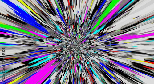 Abstract Digital Glitch Effect with Radial Motion Blur and Vibrant Colors