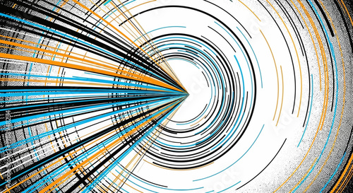 Abstract Radial Motion Lines with Blue and Orange Geometric Circular Patterns