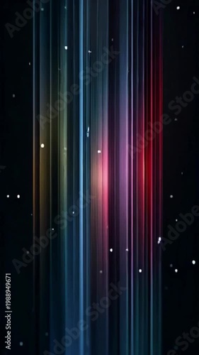 Abstract vertical rainbow streaks with sparkling light effects on a dark background, digital art wallpaper
