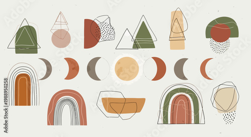 Boho Abstract Geometric Elements and Moon Phases Collection