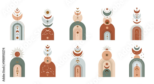 Boho Celestial Arch Elements Set with Moon and Sun Symbols