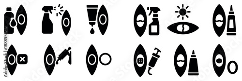 Eye care icons with dropper and ointment flat