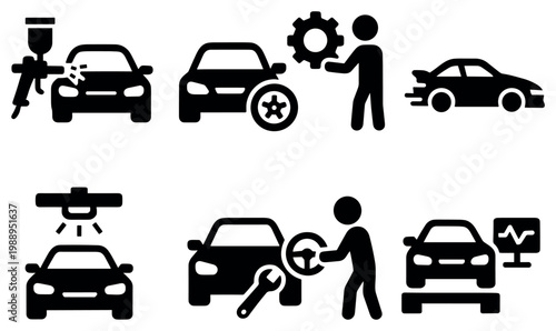 Automotive icons with car wrench tire bold