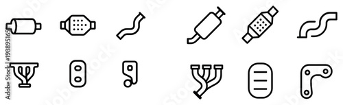 Automotive icons with muffler pipe outline style