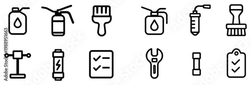 Maintenance icons with can brush wrench outline