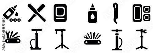 Workshop icons with glue pump pocketknife minimal