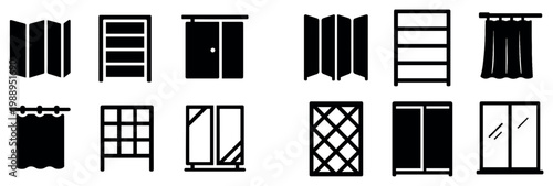 Home icons with curtain door window minimal