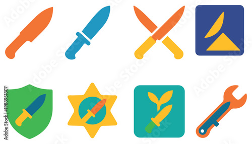 Kitchen icons with knife leaf wrench minimal