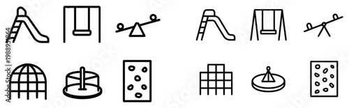 Playground icons with slide swing seesaw outline