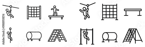 Playground icons with zipline beam ramp outline