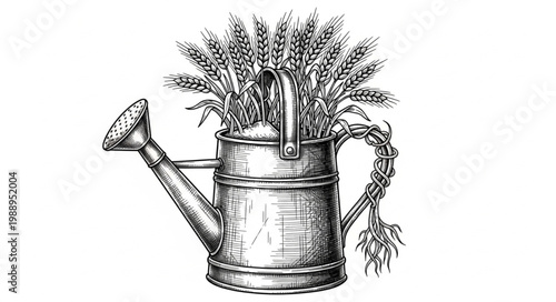 Surreal Farming Concept Monochrome Illustration 