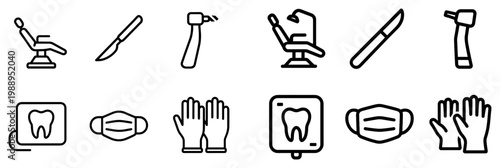 Dental icons with chair drill scalpel minimal
