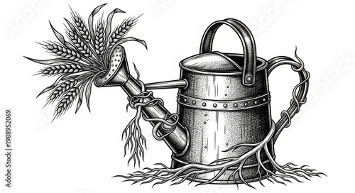 Wheat Growing from Watering Can Graphic 
