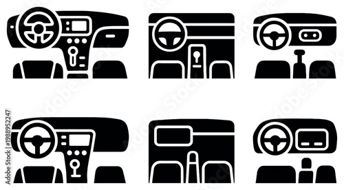 Automotive icons with steering wheel dashboard solid