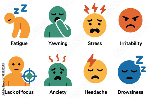 Health icons with emotion face symptom colorful