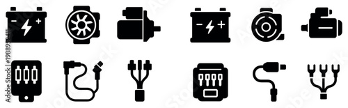Automotive icons with battery cable motor bold