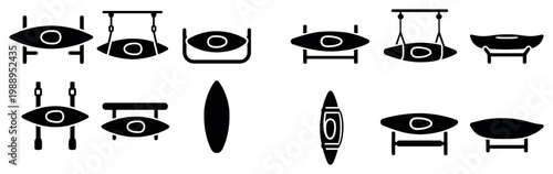 Water sports icons with kayak paddle canoe minimal