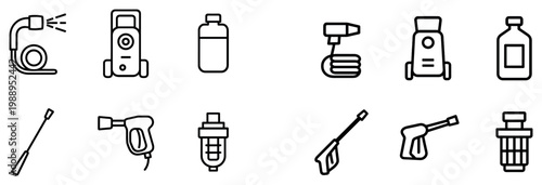 Cleaning icons with spray gun bottle filter outline