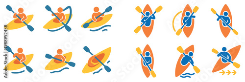 Outdoor icons with kayak paddle person colorful