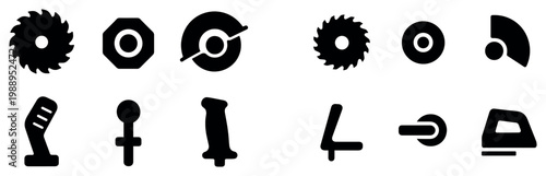 Tools icons with saw blade nut joystick bold