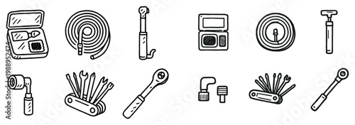 Repair icons with toolbox hose and wrench outline style