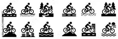 Cycling icons with bicycle rider tree solid