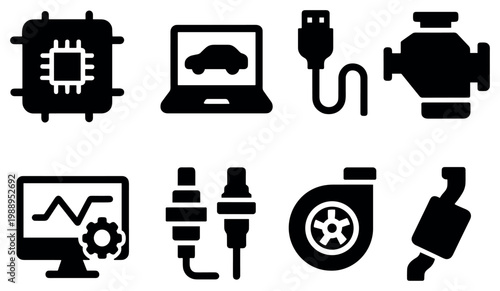 Automotive icons with engine turbo cable bold minimal