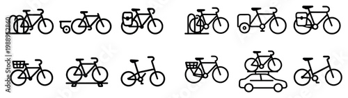 Bicycle icons with bike rack carrier minimal