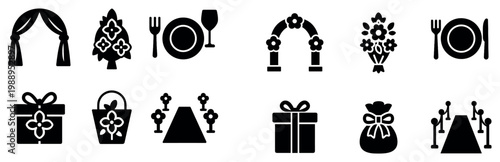 Wedding icons with arch bouquet gift flat