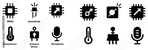 Electronics icons with chip sensor microphone minimal