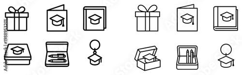 Education icons with gift cap box outline