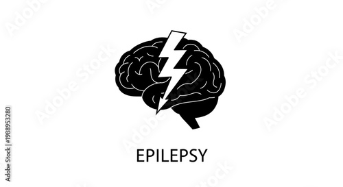 Epilepsy Awareness Concept - Human Brain with Lightning Bolt Icon