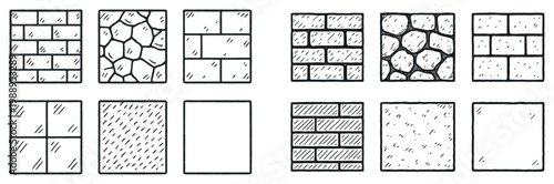 Masonry icons with brick stone tile outline