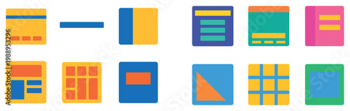 Ui icons with page grid tile colorful flat