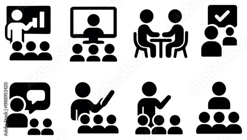 Business icons with presentation and meeting solid