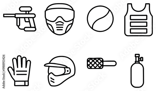 Paintball icons with gun mask tank outline