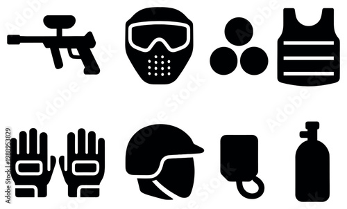 Paintball icons with gun mask vest bold