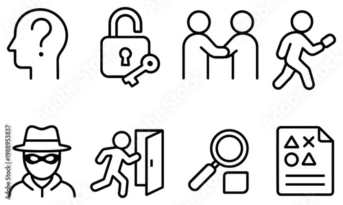 Security icons with lock key person outline
