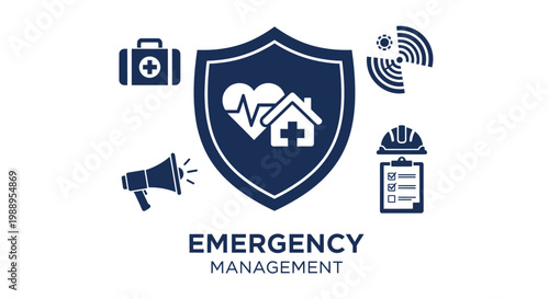 Emergency Management concept illustration with safety and rescue icons.