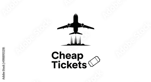 Cheap Flight Tickets Concept with Airplane Silhouette and Ticket Icon