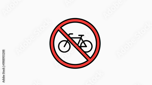 No Cycling Road Sign Vector Illustration on White Background