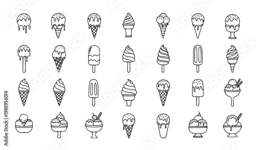 Ice cream icons vector doodle minimal popsicle cone dessert pack