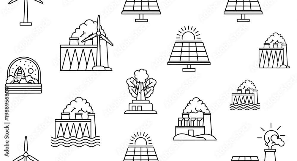 Fototapeta premium Solar panel line icons set.